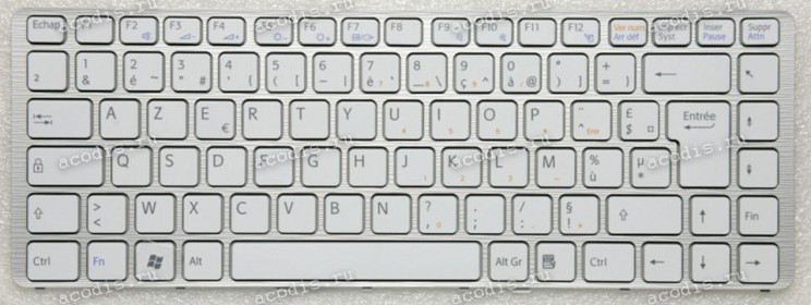 Keyboard Sony VGN-NW (p/n: 148738041, A1736534A) (White-Silver/Matte/FR) белая матовая в серебристой рамке