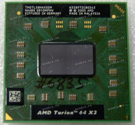 Процессор Socket S1G1 (638) AMD Turion 64 X2 TL-58 (TMDTL58HAX5DM) (2*1.90GHz=200MHz x 9.5, 2*512kB Процессор Socket S1G1 (638) AMD Turion 64 X2 TL-58 (TMDTL58HAX5DM) (2*1.90GHz=200MHz x 9.5, 2*512kB