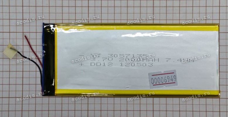 АКБ Li-Pol 3,7V 2000mAh 135x57x3,0 mm с контроллером 2 pin (REC 3057135), разбор (Wexler 7022)