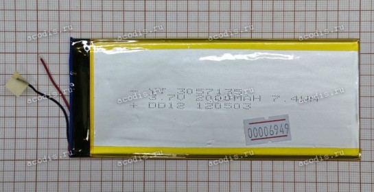 АКБ Li-Pol 3,7V 2000mAh 135x57x3,0 mm с контроллером 2 pin (REC 3057135), разбор (Wexler 7022)