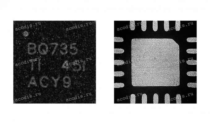 Микросхема Texas Instruments BQ24735, BQ24735RGRR, BQ24735RGRT, BQ735, HPA02196RGRR QFN-20 (Asus p/n: 06036-00130000) Контроллер заряда от 1 до 4 Li+ батарей 1-4 Cell Li+ Battery SMBus Charge Controller for Supporting Turbo Boost Mode with N-Channel Power