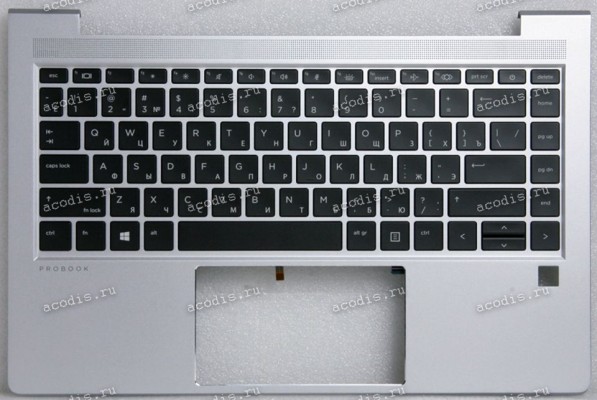 Keyboard HP ProBook 440 G8, G9, G10, 445 G8, G9, G10 (M23769-251)+Topcase чёрная матовая в серебристом топкейсе русифицированная С подсветкой