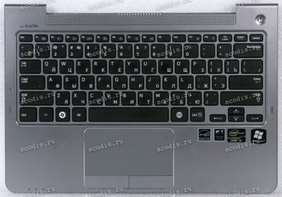 Keyboard Samsung NP530U3C-A02RU чёрная в тёмносеребристом топкейсе русифицированная (BA75-04042M, CNBA5903381A, BA59-03381A)+Topcase