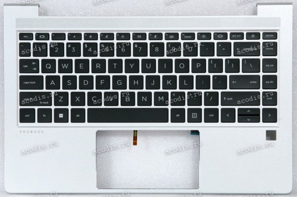 Keyboard HP ProBook 440 G8, G9, G10, 445 G8, G9, G10 (M23769-251)+Topcase чёрная матовая в серебристом топкейсе английская С подсветкой