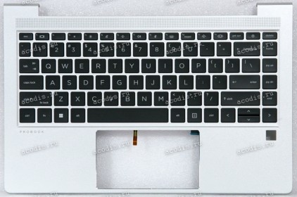 Keyboard HP ProBook 440 G8, G9, G10, 445 G8, G9, G10 (M23769-251)+Topcase чёрная матовая в серебристом топкейсе английская С подсветкой