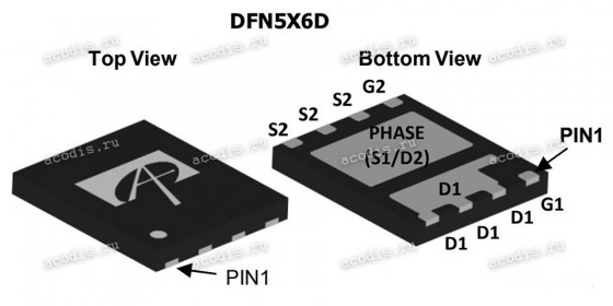 Микросхема Alpha&Omega AON6962 DFN5x6A, DFN 5x6D Dual Asymmetric N-Channel MOSFET 30V 30A