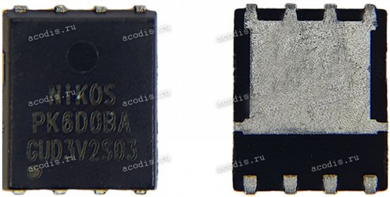 Транзистор NIKOS, NIKO-SEM, Unikc PK6D0BA, PK6DOBA, PK600BA, PK60OBA, PK6O0BA, PK6OOBA PDFN 5x6P, QFN-8 N-MOSFET 30V 40A 9,5mOhm PDFN 5*6 HUABEI HQ11230391000 (Asus p/n: 07005-02532200)