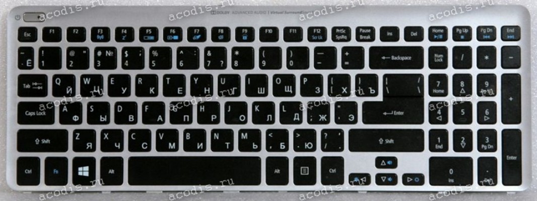 Keyboard Acer Aspire 5755G, 5830T, 5830G, V5-571  чёрная на сером русифицированная (NSK-R3KBW, 9ZN8QBWKK0R))