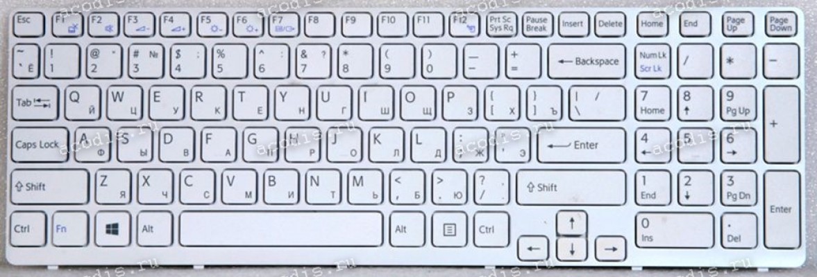 Keyboard Sony Vaio E15, E17, SVE15, SVE17 белая русифицированная (149093511RU, AEHK57021303A, V133846BS3RU)