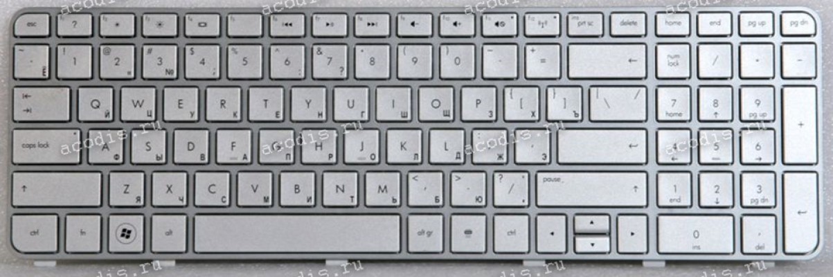 Keyboard HP Pavilion dv6-6000 серебристая русифиц, горизонт Enter (V122630BS1, 665938-251)