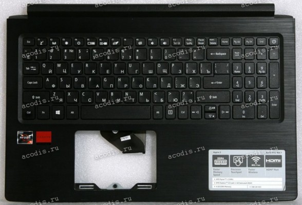 Keyboard Acer Aspire 3 A315-41-R0C7, A315-41G-R0C7 чёрная матовая, русифицированная (EC20Z000300 C5MMH-KP-SUPP-PLATE, AP28Z000300, V150702AS, LV5T_A80B, NKI151S03Y, PK1328Z2A04, AEZAG700210) + Topcase Original с разбора
