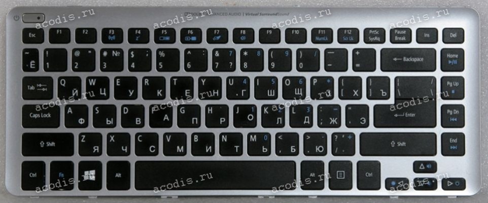 Keyboard Acer V5-431P чёрная на серебре, русифицированная (904TU07Y0R, MP-11F73SU-4424W, 604TU4000)