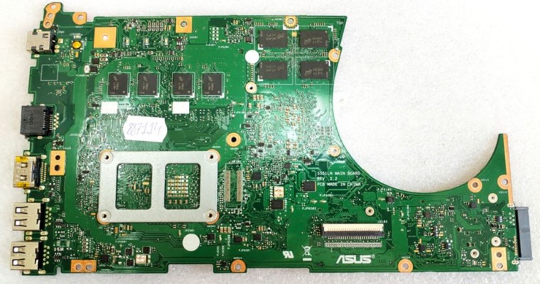 MB BAD - под восстановление Asus S551LN (60NB05F0-MBC261-221) S551LN MAIN BOARD REV. 2. 2, Intel SR1EB, nVidia N15S-GT-S-A2, ITE IT8585VG 1418-FX0 SC1AZA, 4 чипа MICRON 4JE77 D9QBJ, 4 чипа MICRON 4NE77V D9QBJ, 4 чипа MICRON 4JE77 D9PZM